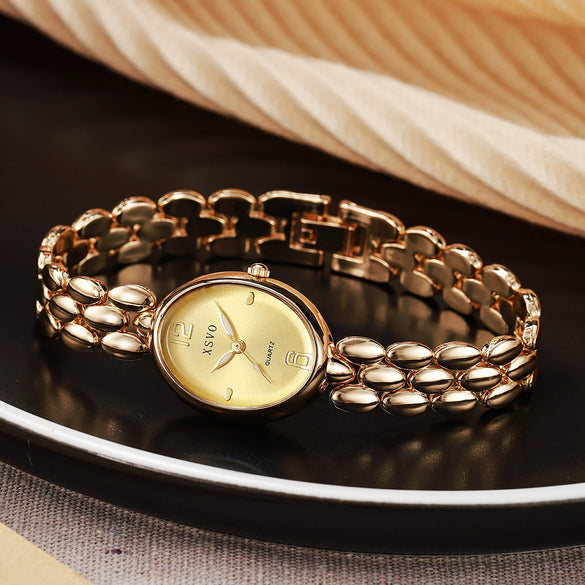 Alloy Oval Dial Women's Quartz Watch With Alloy Bracelet And Single Folding Buckle Fashion Style