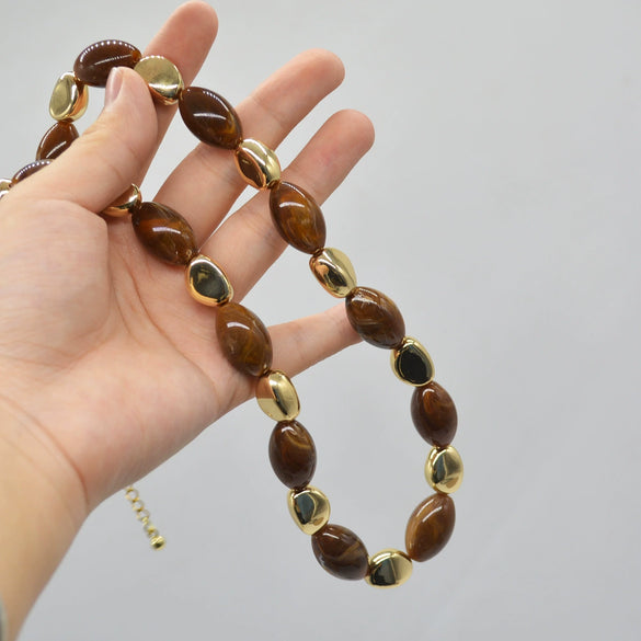 Alloy Oval Geometric Beaded Electroplated Women's Maillard Style Necklace Sweater Chain