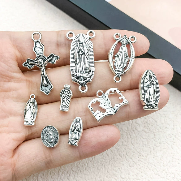 Alloy Oval Threehole Cross Pendant Jewelry Accessories Ancient Silver Retro Electroplating Style