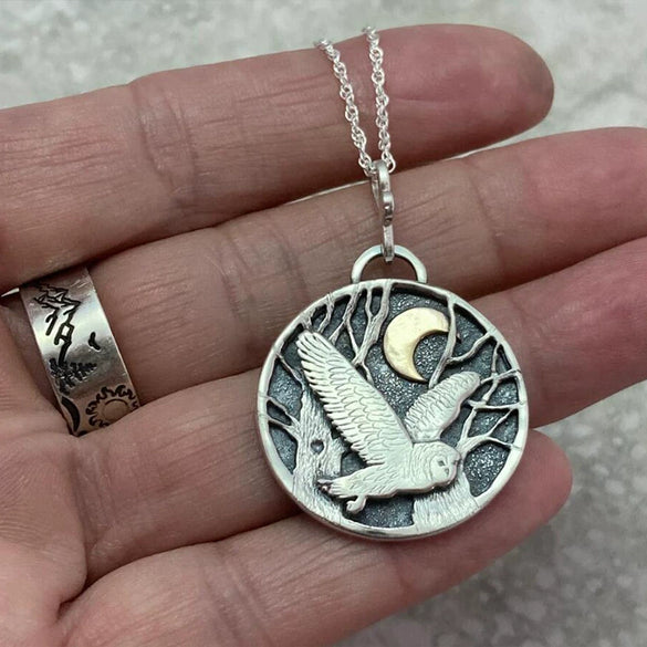 Alloy Owl Crescent Pendant Hiphop Style Clavicle Chain With Animal Zodiac Pattern And Electroplating Treatment