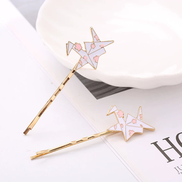 Alloy Paper Crane Hairpin Side Clip For Women Sweet Style Electroplated Headwear