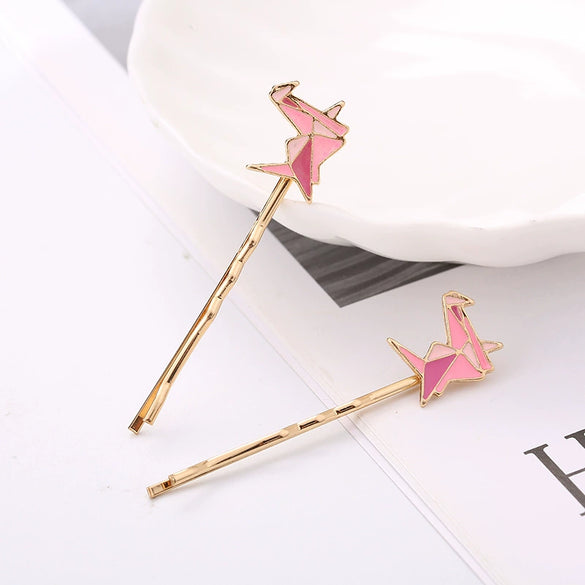 Alloy Paper Crane Hairpin Side Clip For Women Sweet Style Electroplated Headwear