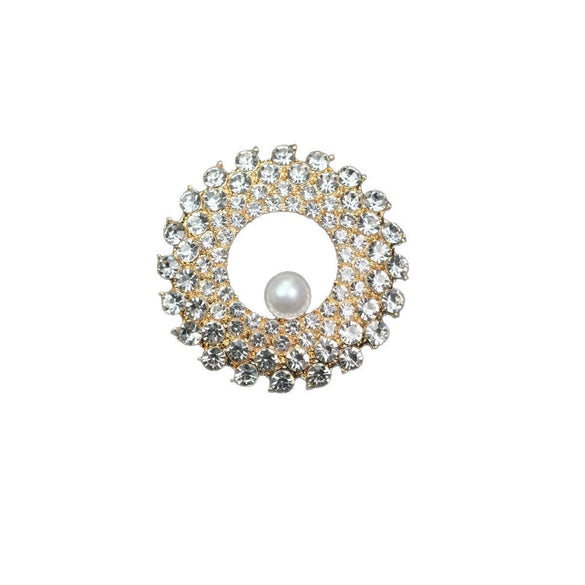 Alloy Pearl And Diamond Garment Brooch Geometric Heart Shape Electroplated