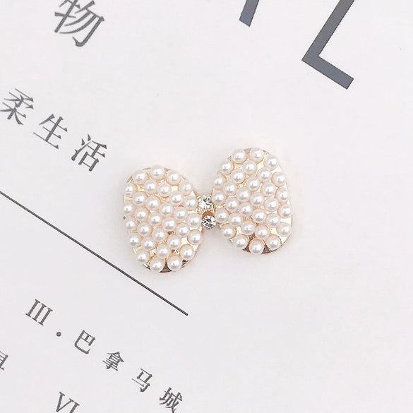 Alloy Pearl Bow Diamond Round Mirror Cosmetic Mirror Phone Case Jewelry Accessories Electroplated