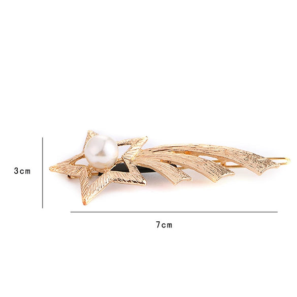 Alloy Pearl Bow Hairpin Gold Inlaid Women's Hair Accessory Duckbill Clip Ribbon Design