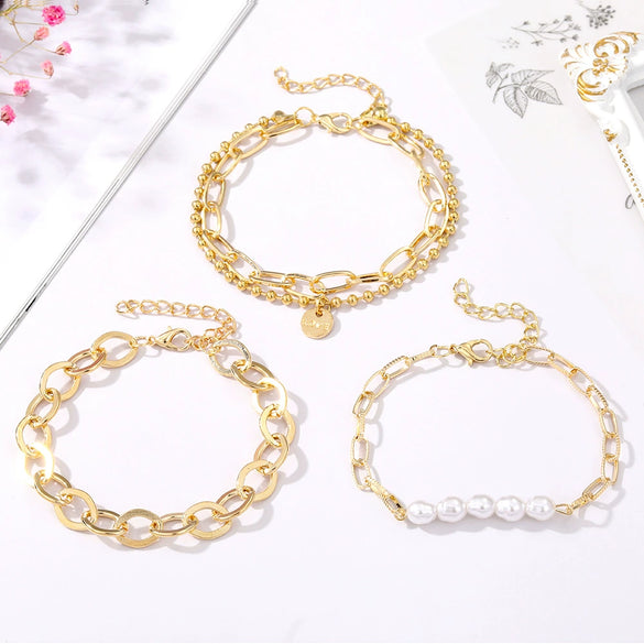 Alloy Pearl Bracelet Retro Style Geometric English Letter Love Electroplating Unisex