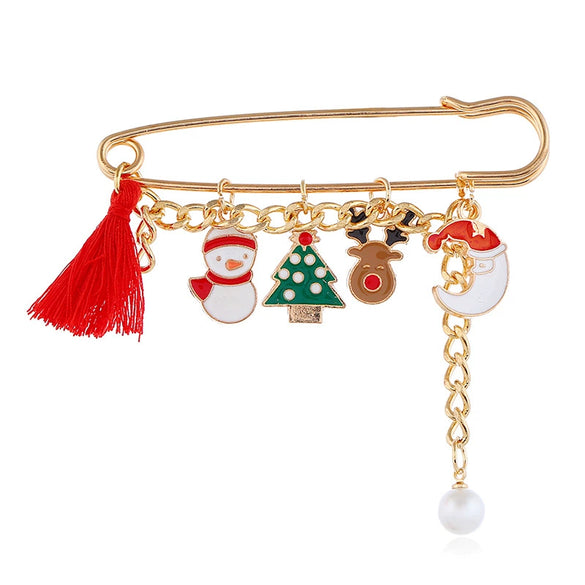 Alloy Pearl Brooch With Cartoon Santa Elk Snowflake Dripping Oil Design For Women