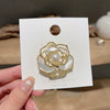 Alloy Pearl Camellia Flowers Brooch Electroplated For Women