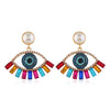 Alloy Pearl Earrings With Diamond Inlay Devil Eye Design Bold Statement Jewelry For Women