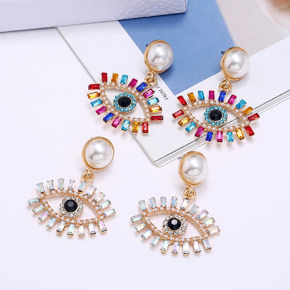 Alloy Pearl Exaggerated Devil's Eye Women's Diamond Earrings