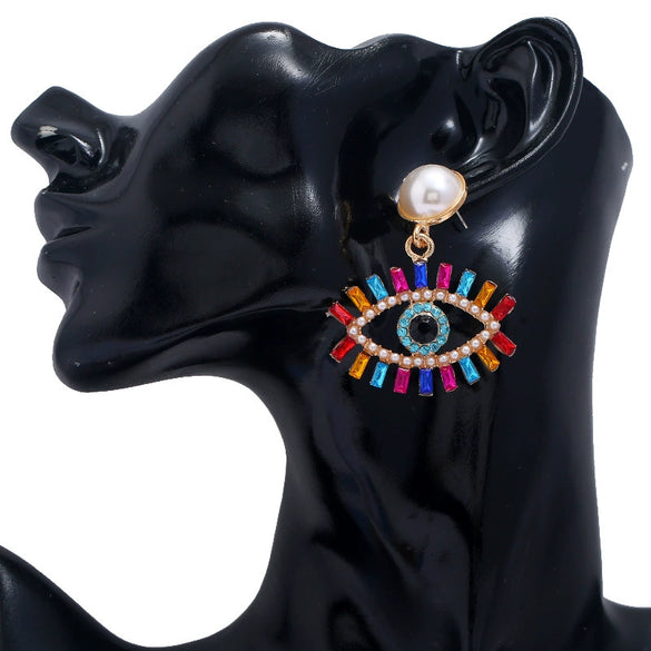 Alloy Pearl Exaggerated Devil's Eye Women's Diamond Earrings