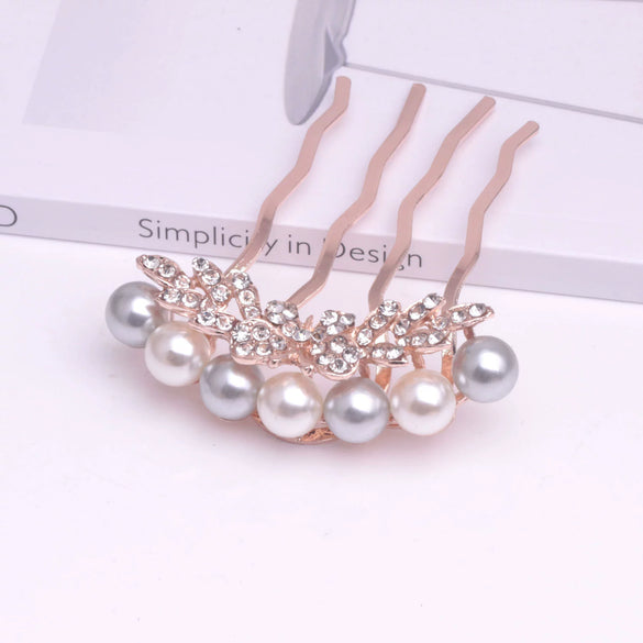Alloy Pearl Fourtooth Hair Comb With Rhinestone Bow Women's Hair Accessories Electroplated