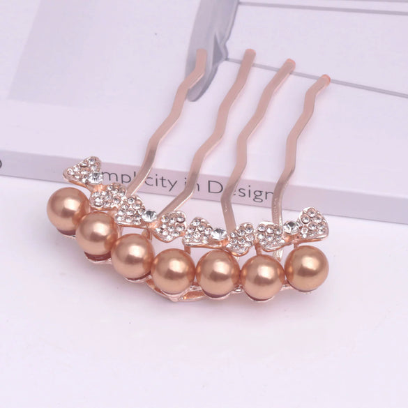 Alloy Pearl Fourtooth Hair Comb With Rhinestone Bow Women's Hair Accessories Electroplated