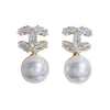 Alloy Pearl Inlaid Diamond Geometric Earrings For Women With Zirconia And Light Luxury Style