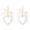 Alloy Pearl Inlaid Heart Shape And Bow Tie Earrings For Women