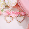 Alloy Pearl Inlaid Heart Shape And Bow Tie Earrings For Women