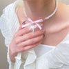Alloy Pearl Necklace With Heart Shape Bow Tie Geometric Pendant For Women Electroplating Design