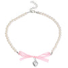 Alloy Pearl Necklace With Heart Shape Bow Tie Geometric Pendant For Women Electroplating Design