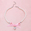 Alloy Pearl Necklace With Heart Shape Bow Tie Geometric Pendant For Women Electroplating Design