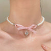 Alloy Pearl Necklace With Heart Shape Bow Tie Geometric Pendant For Women Electroplating Design