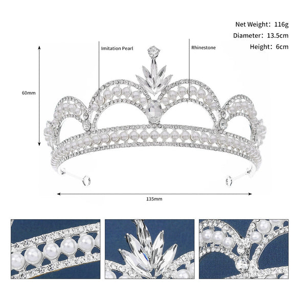 Alloy Pearl Rhinestone Flower Cake Crown For Adult Women Electroplated Wedding Bridal Hair Accessories