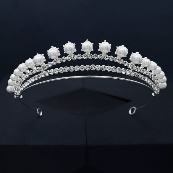 Alloy Pearl Rhinestone Flower Cake Crown For Adult Women Electroplated Wedding Bridal Hair Accessories