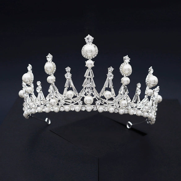 Alloy Pearl Rhinestone Flower Cake Crown For Adult Women Electroplated Wedding Bridal Hair Accessories