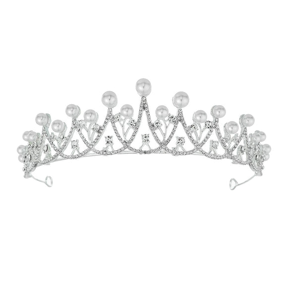 Alloy Pearl Rhinestone Flower Cake Crown For Adult Women Electroplated Wedding Bridal Hair Accessories