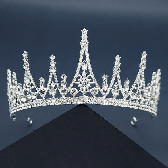 Alloy Pearl Rhinestone Flower Cake Crown For Adult Women Electroplated Wedding Bridal Hair Accessories