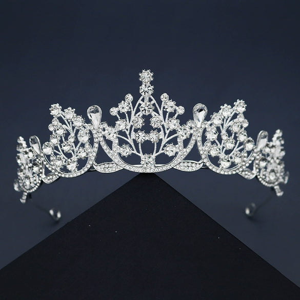 Alloy Pearl Rhinestone Flower Cake Crown For Adult Women Electroplated Wedding Bridal Hair Accessories