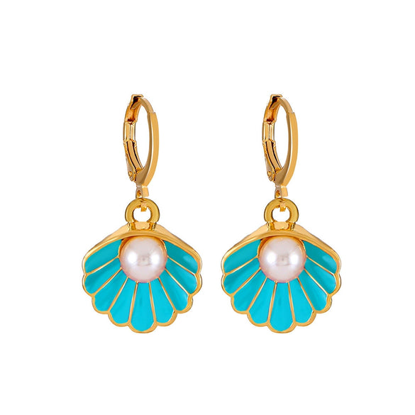 Alloy Pearl Shell Women's Jewelry With Marine Organisms Pattern Electroplated Clavicle Chain And Earrings