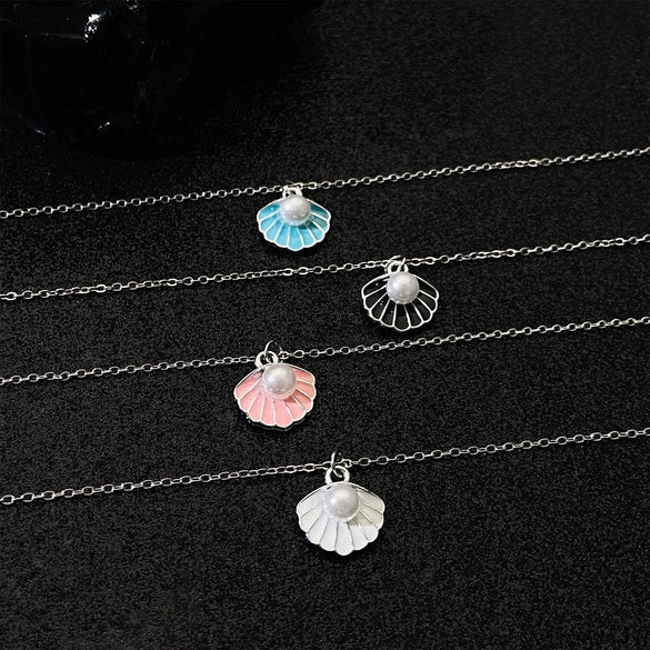 Alloy Pearl Shell Women's Jewelry With Marine Organisms Pattern Electroplated Clavicle Chain And Earrings