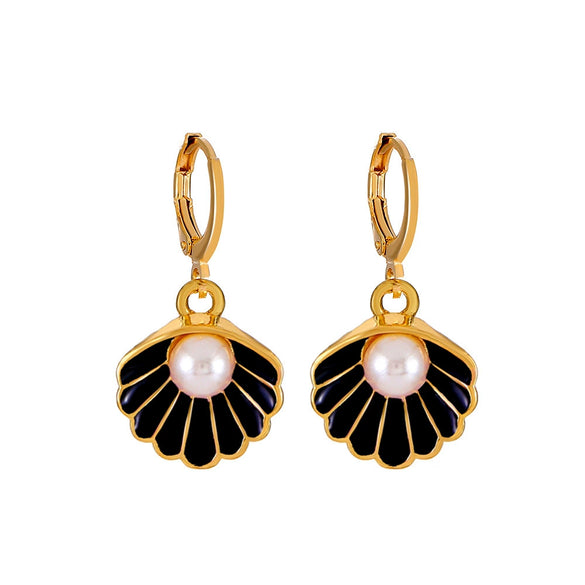 Alloy Pearl Shell Women's Jewelry With Marine Organisms Pattern Electroplated Clavicle Chain And Earrings
