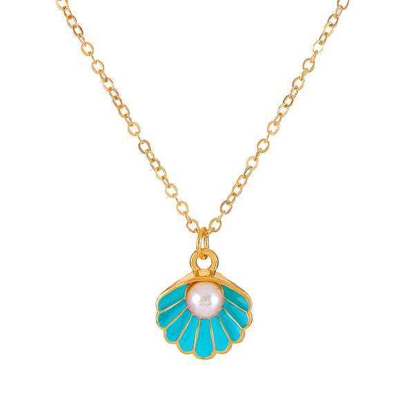 Alloy Pearl Shell Women's Jewelry With Marine Organisms Pattern Electroplated Clavicle Chain And Earrings