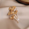 Alloy Pearl Women's Minimalist Flower Shaped Electroplated Ginkgo Leaf Antiexposure Coat Brooch