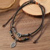Alloy Pendant Butterfly Necklace Retro Braided Rope Handmade Beaded Multi Layer Unisex