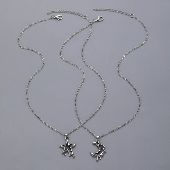 Alloy Pendant Necklace With Irregular Lava Moon Star Design Electroplated For Women
