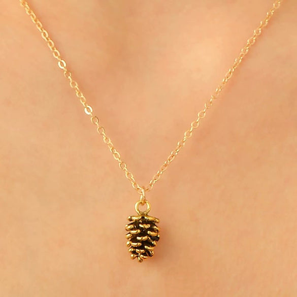 Alloy Pine Cone Pendant Earrings And Necklace Set With Electroplating For Women