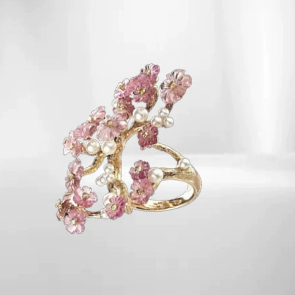 Alloy Pink Wintersweet Flower Design Electroplated Women's Ring
