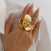 Alloy Pleated Flower Asymmetrical Stereo Ring With Electroplating