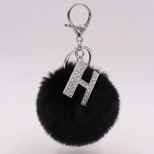 Alloy Plush Key Chain With Diamondencrusted English Letter And Fur Ball Modern Simplicity Style