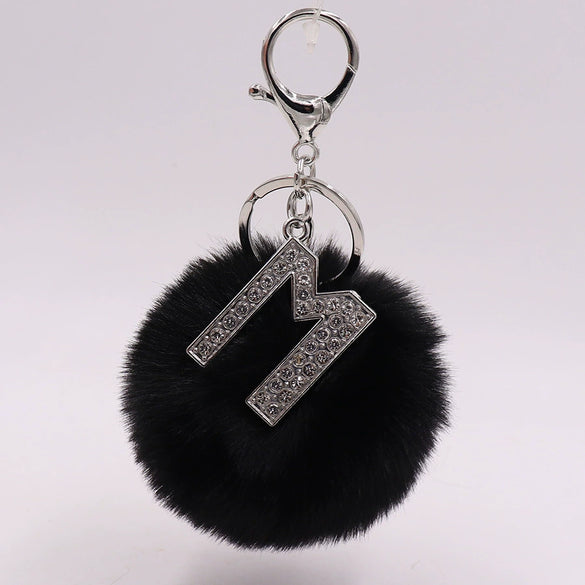 Alloy Plush Key Chain With Diamondencrusted English Letter And Fur Ball Modern Simplicity Style