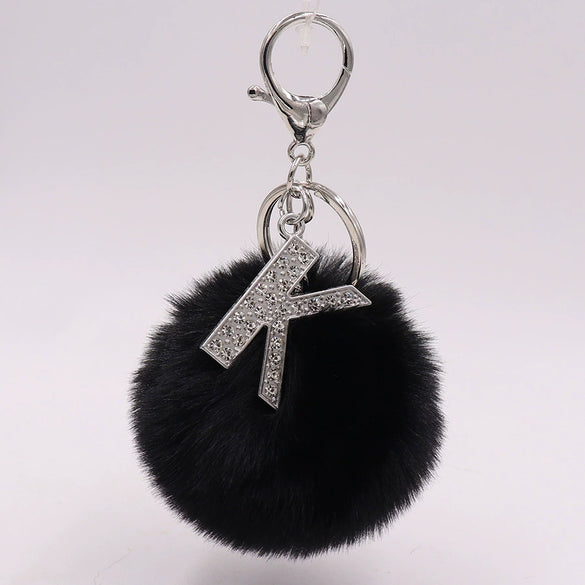 Alloy Plush Key Chain With Diamondencrusted English Letter And Fur Ball Modern Simplicity Style