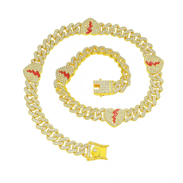 Alloy Punk Geometric Diamond Cuban Chain Necklace For Men