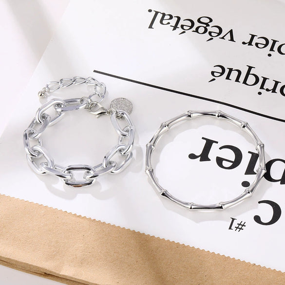Alloy Punk Retro Bamboo Joint And Round Coin Pendant Women's Bracelet With Electroplating