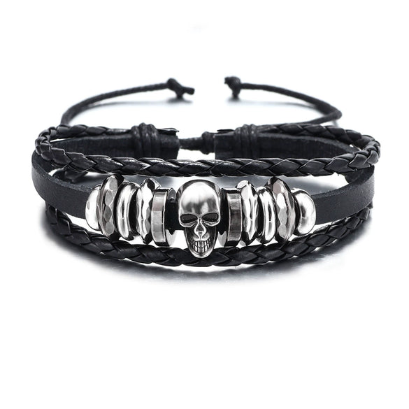 Alloy Punk Skull Handmade Unisex Leather Woven Bracelet