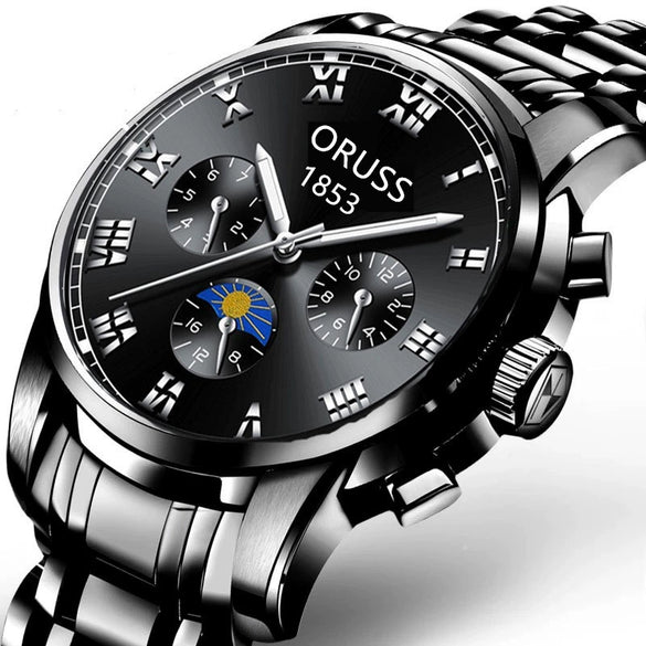 Alloy Quartz And Mechanical Wrist Watch Round Dial Pointer Display Mineral Strengthened Glass Mirror For Men