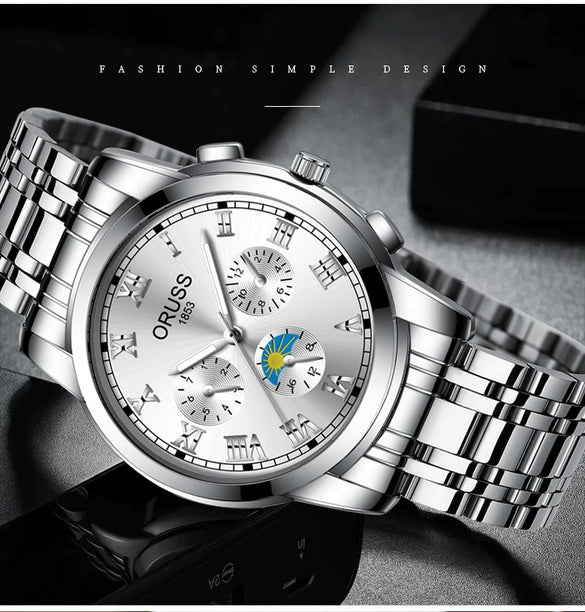Alloy Quartz And Mechanical Wrist Watch Round Dial Pointer Display Mineral Strengthened Glass Mirror For Men