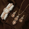 Alloy Quartz Bracelet Watch With Round Diamond For Female Compact Exquisite And Leisure Style Jewelry Set