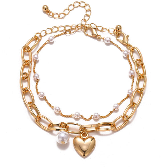 Alloy Retro Baroque Pearl Embossed Coin Like Geometric Bracelet